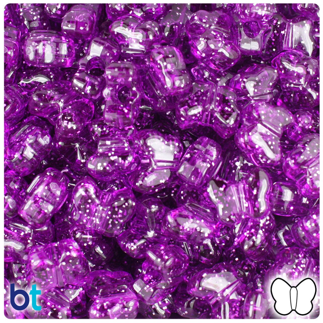 BeadTin Lilac Sparkle 13mm Butterfly Plastic Pony Beads (250pcs)